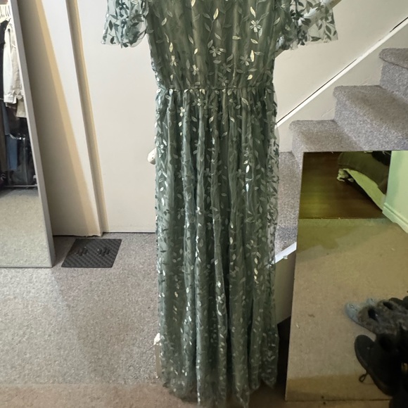 BONDI BORN Green Embellished Flutter Sleeve Gown - Picture 2 of 4